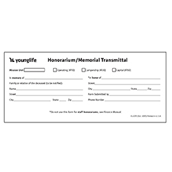 2219 - Honorarium/Memorial Transmittal Form (Pkg: 25)